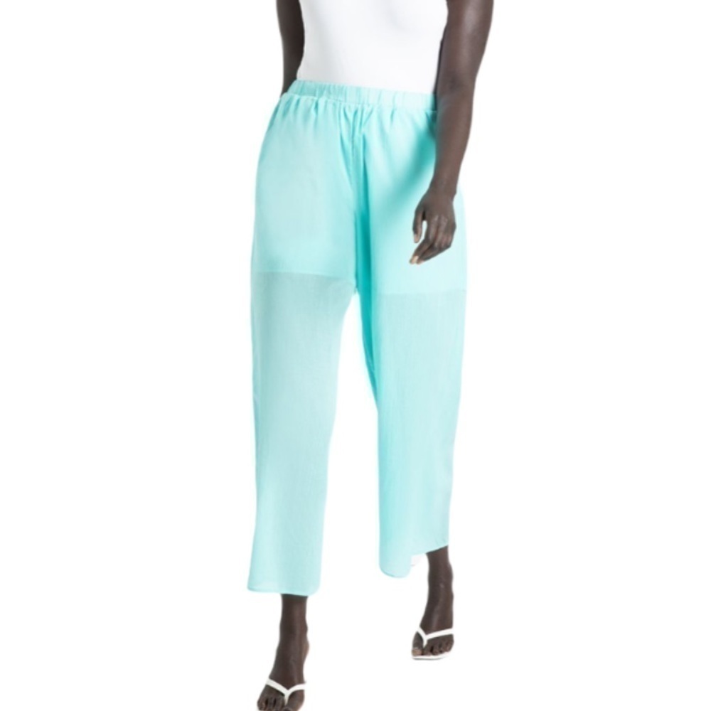 Light Blue Wide-Leg Pull-On Pants - Women